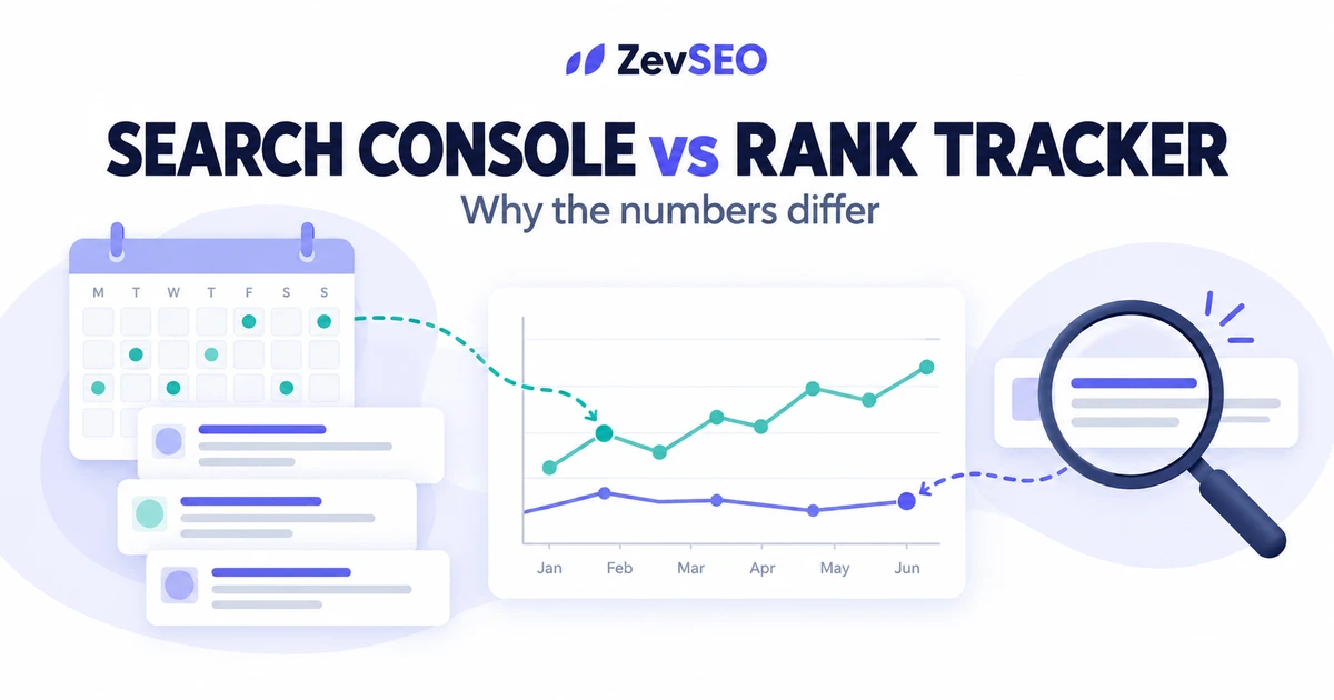 Editorial illustration comparing search observations over time with a single rank check