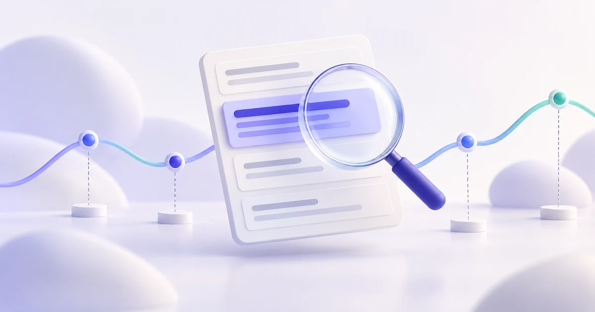 Illustration of a magnifying glass inspecting a search result alongside a ranking observation path